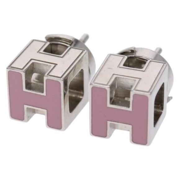 HERMES Cage Do Ash H Cube Pierce metal Pink Auth - Picture 1 of 12